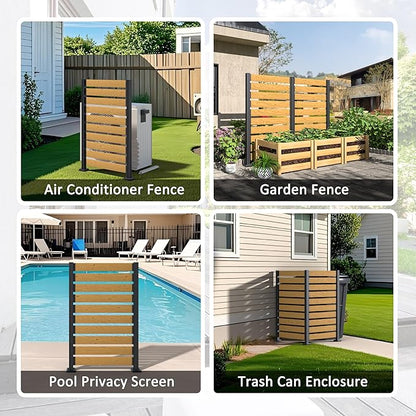MUPATER 5ft H×3.3ft W No Dig Wooden Privacy Screen,2 Way to Use,Ideal Outdoor Privacy Wall Suit for Hard Ground and Soil,Aluminum Post,Privacy Screen for Hide Trash Cans,AC Fence,Natural (1 Panel)
