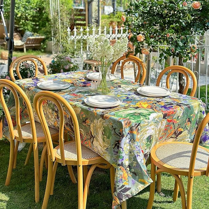 Spring Summer Rectangle Tablecloth, Activated Print Floral Waterproof Table Cloth, Dining Table Cover for Dining, Picnic, Outdoor, Wedding - 72''x54'' - Green