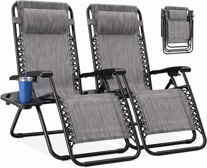 NEWBULIG Zero Gravity Chairs Set of 2, Folding Lounge Recliner Chair | Portable - Image 9