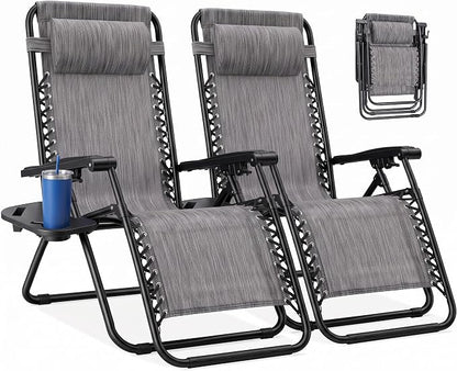 NEWBULIG Zero Gravity Chairs Set of 2, Folding Lounge Recliner Chair | Portable - Image 9