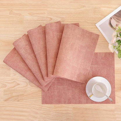 Homaxy Faux Leather Heat Resistant Placemats for Dining Table Set of 6, Waterproof Wipeable Washable PU Table Mats, Easy to Clean Anti-Slip Place Mats, 11.8" x 17", Pink