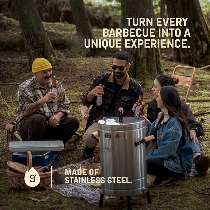 3-in-1 Stainless Steel Smoker Barrel Grill Premium– Portable Charcoal BBQ with Thermometer, 25 lbs Outdoor Cooking Smoker for Camping, Backyard & Home BBQ INGRILL