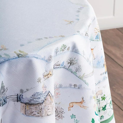 Maison d' Hermine Table Cloth Round Table 100% Cotton 63 Inches Fall Tablecloth Reusable Everyday Use for Thanksgiving Christmas Decorations Dining Farmhouse Party (Snowy World)