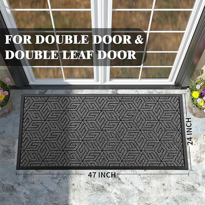 Yimobra Large Door Mat 47x24, All-Weather Waterproof Outdoor Mats for Front Door, Non Slip Rubber Doormat for Patio Proch Outside Entryway Indoor, Mix Grey