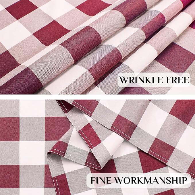 Softalker Gingham Checkered Tablecloth Rectangle - Outdoor Waterproof Buffalo Plaid Table Cloth, Stain Resistant Washable Table Cover for Picnic, Camping, Dining - Burgundy and White, 60 x 102 Inch