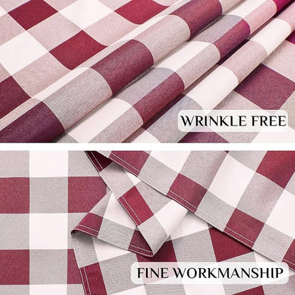 Softalker Gingham Checkered Tablecloth Rectangle - Outdoor Waterproof Buffalo Plaid Table Cloth, Stain Resistant Washable Table Cover for Picnic, Camping, Dining - Burgundy and White, 60 x 120 Inch