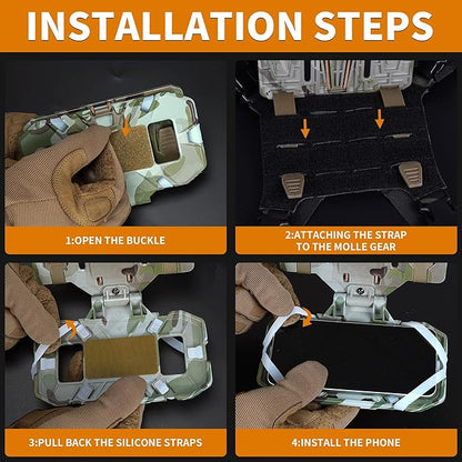 Tactical Molle Phone Holder for Plate Carrier Vest, Quick Release & Adjustable Phone Mount, Compatible with 4.7-6.7 inch Smart Phones, Durable Tactical Accessories for Outdoor Enthusiasts