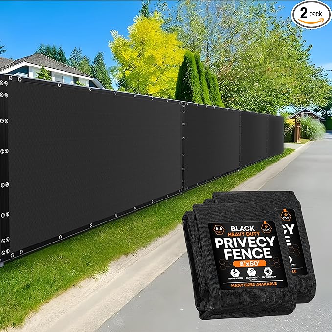 Xpose Safety Privacy Fence Screen 8’ x 50’ (2 Pack) – Heavy Duty Black Mesh with 90% Visibility Block, UV Protection – Includes Cable Ties – for Garden, Yard, Nursery, Kennel, Dog Run, Greenhouse