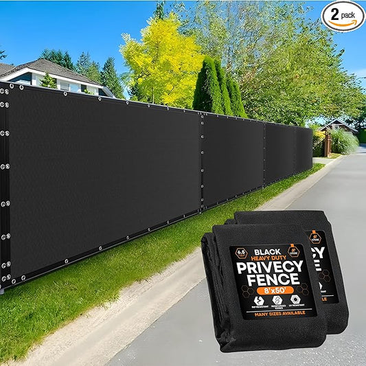 Xpose Safety Privacy Fence Screen 8’ x 50’ (2 Pack) – Heavy Duty Black Mesh with 90% Visibility Block, UV Protection – Includes Cable Ties – for Garden, Yard, Nursery, Kennel, Dog Run, Greenhouse