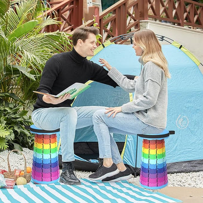 ALEVMOOM Portable Telescoping Stool with Cushion,Retractable More Sturdy Capacity 440Ib,Collapsible Adjustable Folding Stool for Camping Hiking Mountain Garden BBQ