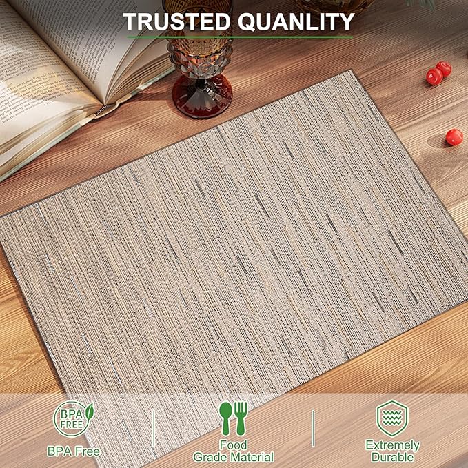 BETEAM Placemats Set of 4, Woven Vinyl Placemat for Dining Table Washable Wipeable Kitchen Place Mats Durable Indoor Outdoor Table Mats