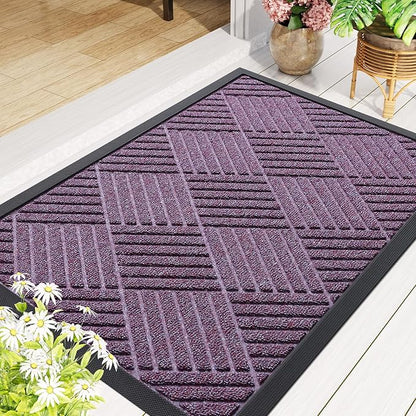 Smiry Front Door Mat Outside Entrance, Heavy Duty Outdoor Indoor Mat, Natural Rubber Doormat, Non Slip, Trap Dirt and Moisture, Easy Clean, Low Profile Patio Porch Entryway Mat, 29.5x17, Violet