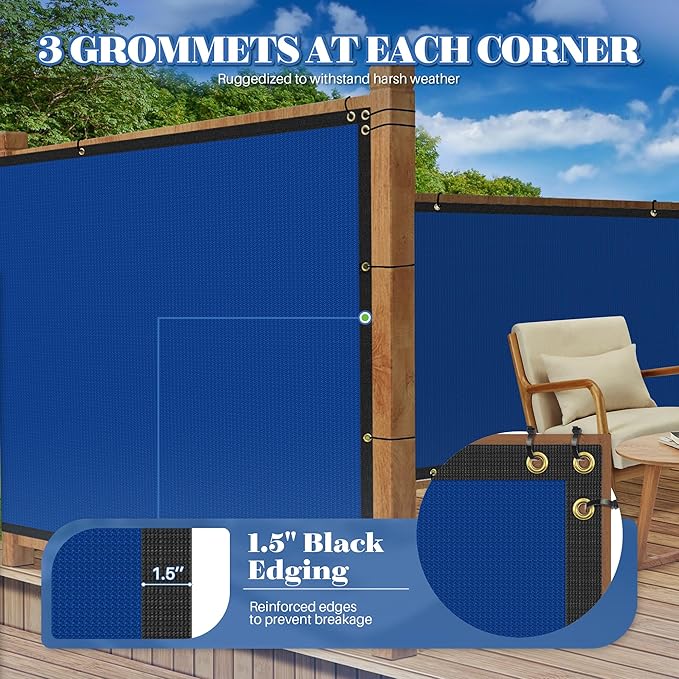 ECOOPTS 8'x257' Privacy Fence Screen Windscreen with Copper Grommets, Fit for Commercial Fence and Residential Garden Outdoor 90% UV Blockage, Cable Zip Ties Included (Blue)