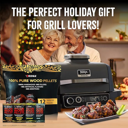 Kona Wood Pellets Intended for The Ninja Woodfire Grill, 12 Single-Use Pouches (4 Flavors)