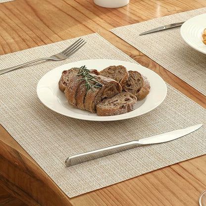 Leetaltree 6PC Grey& 6PC Beige Placemats Set of 12 - Heat Resistant Non-Slip Place mats for Dining Table, Washable Durable PVC Vinyl Woven Table Mats（6PC Grey&6PC Beige）, Grey&beige