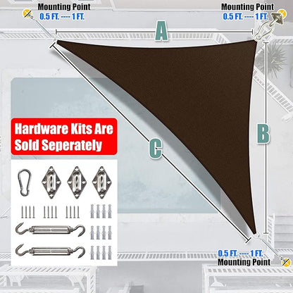 Amgo Custom Size 5' x 6' x 7.8' Brown Right Triangle Sun Shade Sail UPF50+ - Image 6