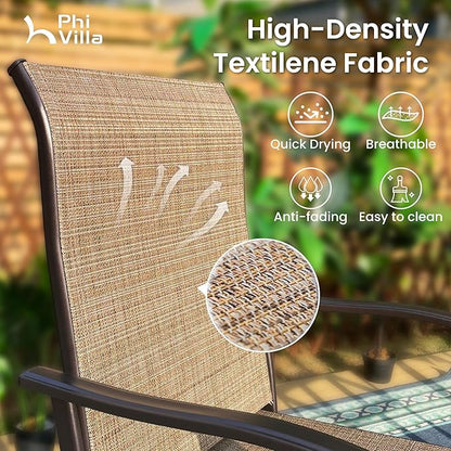 PHI VILLA 3 Piece Outdoor Bar Set, High Top Patio Table and Chairs with Brown Textilene Fabric & Rustproof Metal Frame for Backyard, Balcony, Garden & Poolside