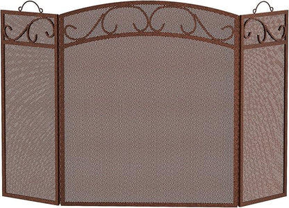 Fire Beauty Fireplace Screen 3 Panel with Handles Wrought Iron 51"(L) x31(H) Spark Guard Cover(Antique Bronze)
