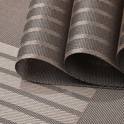 fanquare Vinyl Woven Placemats Set of 6 Classic Stylish Brown Patchwork Striped PVC Placemat for Dining Table Washable Non-Slip Waterproof Table Mats