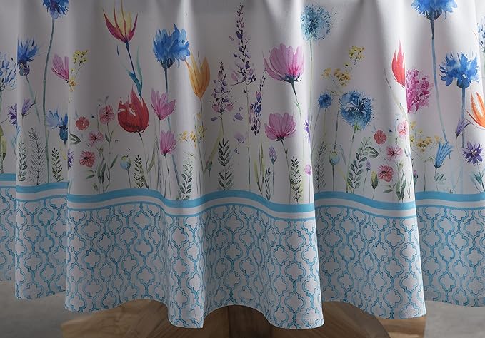 Maison d' Hermine Table Cloth Round Table 100% Cotton 69 Inches Tablecloth Reusable Decorative for Dining Room, Farmhouse, Home, Party, Festive & Wedding Spring Summer - Flower in The Field