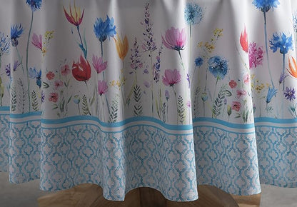 Maison d' Hermine Table Cloth Round Table 100% Cotton 69 Inches Tablecloth Reusable Decorative for Dining Room, Farmhouse, Home, Party, Festive & Wedding Spring Summer - Flower in The Field