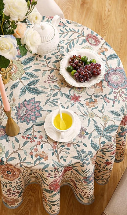 Designer Linen Small Round Tablecloth,Vintage William Morris Floral Table Cloth with Colorful Pattern,Decor Table Cover for Kitchen,Dining,Thanksgiving,Diameter 55"-Flowershadow a