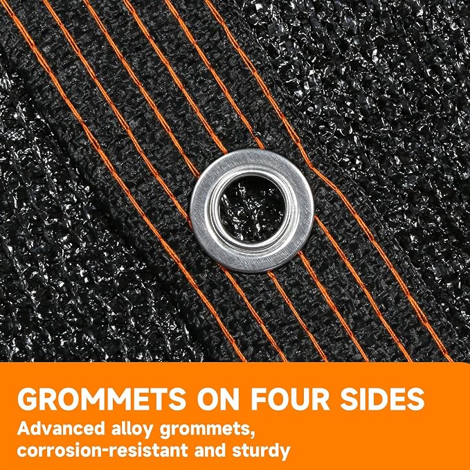 90% Shading Rate 20'x30' Black Shade Cloth, UV Resistant Durable Mesh Tarp - Image 5