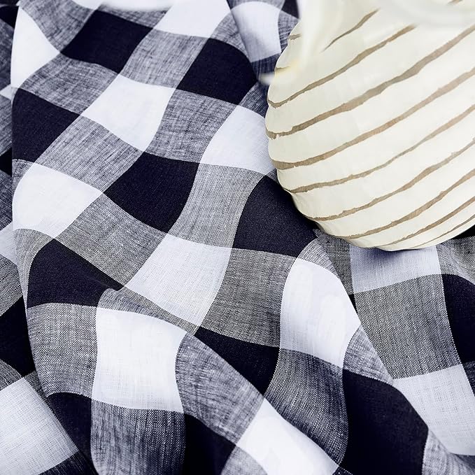 Solino Home Checkered Linen Table Runners 72 Inches Long - 100% Pure Linen Navy and White Buffalo Check Table Runner 14 x 72 Inch Ideal for Dresser, Dining, Winter