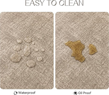 Romanstile Vinyl Placemats Set of 4-12 X 17 Inch - Heat Resistant Place Mats 100% Waterproof Oilproof Wipeable Reversible Faux Leather Table Mats for Kitchen, Dining, Party, Outdoor, Khaki