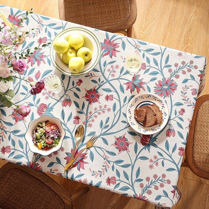 Designer Linen Rectangle Tablecloth,Vintage William Morris Wrinkle Resistant Floral Table Cloth,Decor Table Cover for Kitchen,Dining,Thanksgiving,Christmas,Party,55"*79"-Dorodango B