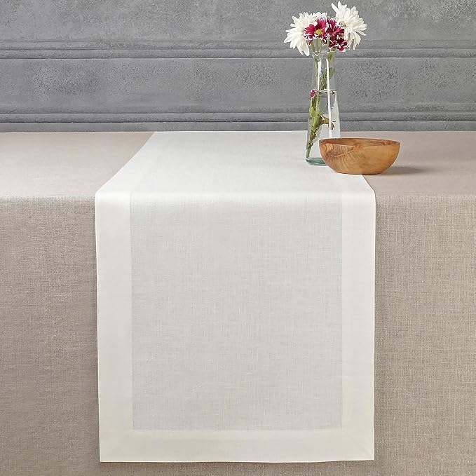 D'Moksha Homes Linen Ivory Table Runner 60 Inches - 100% Pure Linen Short Table Runner 14 x 60 Inch for Coffee Tables, Dresser, Valentines, Holiday - Machine Washable