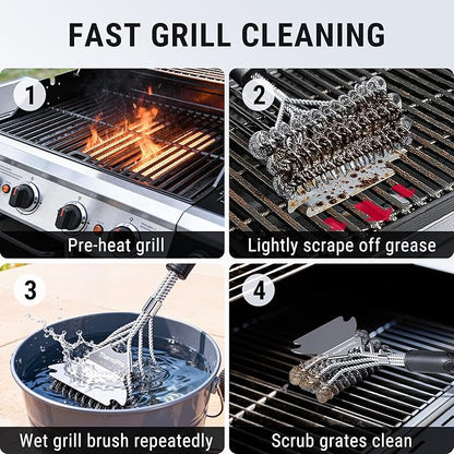 ThermoPro BBQ Grill Brush with Wide Scraper, Bristle-Free Stainless Steel Grilling Cleaner, Safe All-Grate Cleaner Kit, Perfect for BBQ Grill Cleaning Accessory