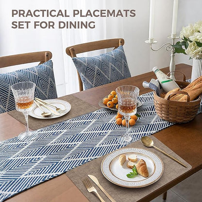 Vinyl Placemats Set of 8, Faux Leather Waterproof and Heat Resistant Place Mats, Washable Anti-Slip Table Mats with Coaster, Wipeable Placemats for Indoor & Outdoor 17" x 12" (Light Coffee, Set of 8)