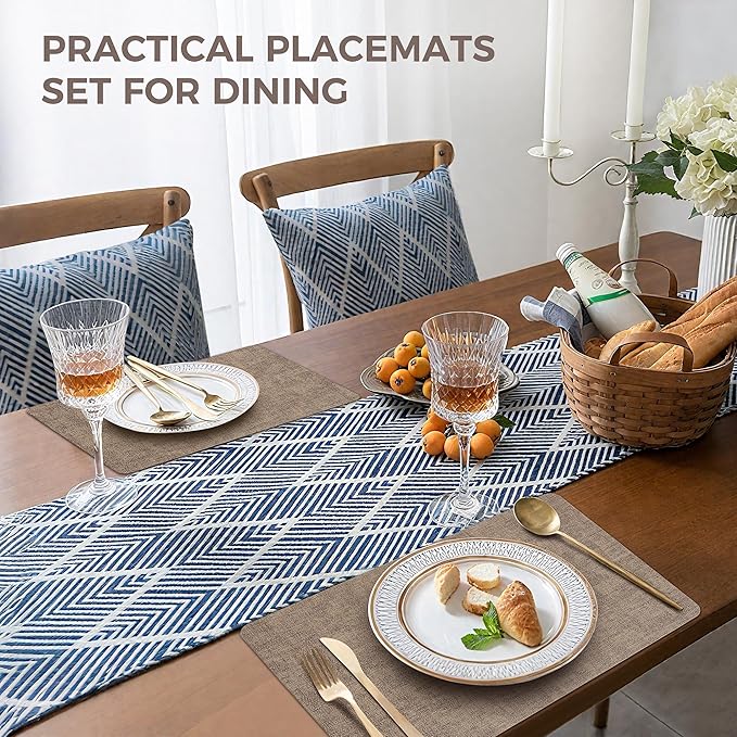 Vinyl Placemats Set of 6, Faux Leather Waterproof and Heat Resistant Place Mats, Washable Anti-Slip Table Mats with Coaster, Wipeable Placemats for Indoor & Outdoor 17" x 12" (Light Coffee, Set of 6)