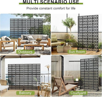 Heavy-Duty Outdoor Privacy Screen for Patio, Balcony, Backyard - 72" H * 44" W Tall Metal Room Divider with Geometric Pattern, Anti-Tipping Kit, Weather Resistant, Easy Assembly (Black-FGXPF)