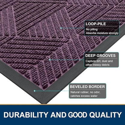 Smiry Front Door Mat Outside Entrance, Heavy Duty Sturdy Natural Rubber Doormat, Trap Dirt and Moisture, Easy Clean Low Profile Mats for Indoor Outdoor Entry, Irregular Triangle (29.5x17, Purple)