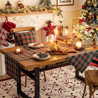 Green Red Plaid Christmas Table Runner, Winter Holiday Table Runners 108 inches Long Xmas Decorations Indoor Outdoor Farmhouse Home Kitchen Dining Party Decor
