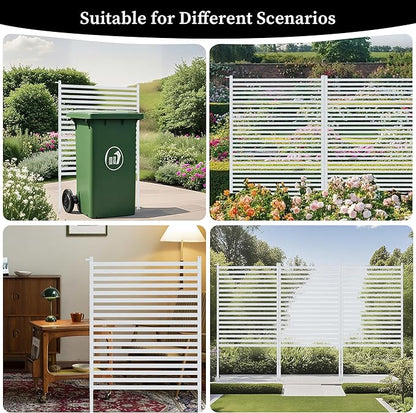 Outdoor Privacy Screen with Stand, Rustproof Metal Fence Panel, 35.43’’x 47.24’’ PE-Coated Steel Slats, Decorative Privacy Fence for Patio, Garden, Backyard, Trash Can, White(1 Panel)
