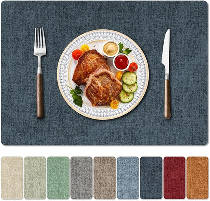Faux Leather Heat Resistant Placemats Set of 6 – Waterproof Oilproof Wipeable Dining PU Vinyl Place Mat Easy Clean Table Mats for Kitchen/Dining/Party/Holiday, Navy Blue