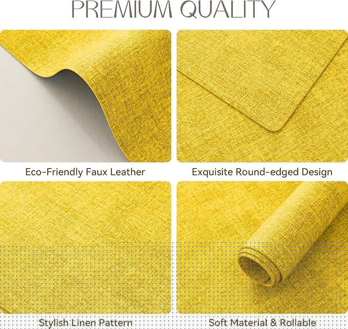 Romanstile Vinyl Placemats Set of 12-12 X 17 Inch - Heat Resistant Place Mats 100% Waterproof Oilproof Wipeable Reversible Faux Leather Table Mats for Kitchen, Dining, Party, Outdoor, Yellow