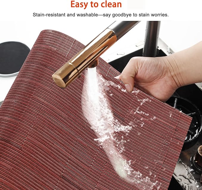 Placemats Set of 6,Washable,Heat and Stain Resistant Indoor/Outdoor Place mats,Vinyl Woven Non Slip Table Mats for Restaurant Table Protection,PVC Placemats(Red,6PCS)