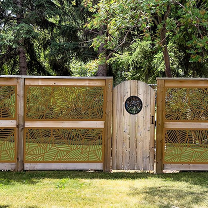 Casaphoria 72" H x 47" W Metal Outdoor Privacy Screen, Freestanding Decorative Divider for Patio, Deck, Balcony, and Garden with Stable Base, Brown Leaves