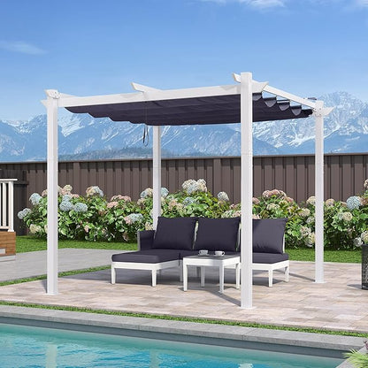 PURPLE LEAF Retractable Pergola 10' x 10' White Pergola, Extra Canopy, anchored - Image 2