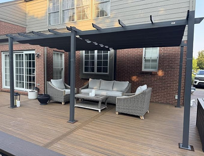 PURPLE LEAF Outdoor Pergola 12' X 18' Retractable Canopy Aluminum, Custom Shade by PURPLELEAF