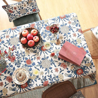 patdrea Designer Small Blue Tablecloth for Square Table,Vintage Linen with Leaves and Floral Pattern Tablecloths,Farmhouse Decor Cover for Kitchen Dining,Christmas,Thanksgiving,55"x55"-Ivar a