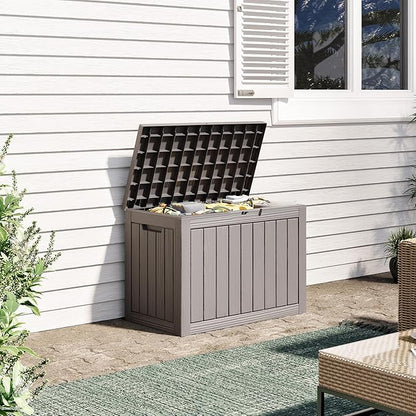 KAMABOKO 45 Gallon Outdoor Storage Box, All-Weather Deck Box for Patio Furniture, Package Deliveries, Garden Tools, Pool Supplies & Cushions, Grey