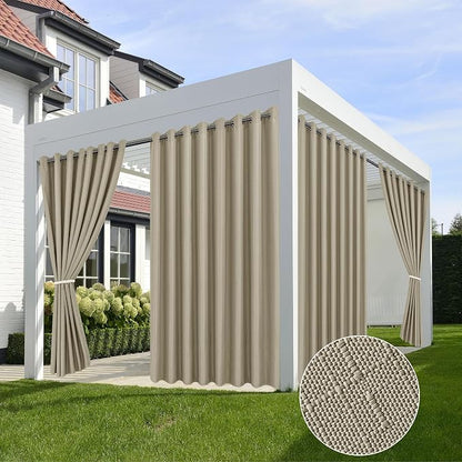 Linen Outdoor Curtains for Patio Waterproof 4 Pcs 110x120 In Taupe | Light by HolidayIdeas