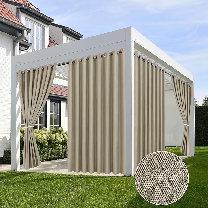 Linen Outdoor Curtains for Patio Waterproof 4 Pcs 110x108 In Taupe | Light by HolidayIdeas