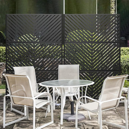 Metal Privacy Screen Outdoor 72" H×47" W,Freestanding Decorative Privacy Screen for Balcony Yard&Garden,Privacy Fence-Black&Arrow