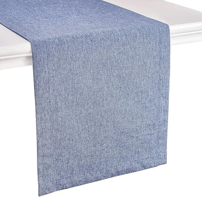 Mebakuk Linen Farmhouse Table Runner Large Burlap Style Soft and Waterproof Decorative Fabric Runner for Outdoor Wedding and Dinner (14 x 144 Inch, Denim Blue)